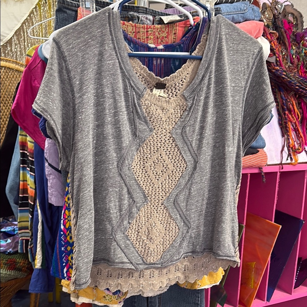 Free People Fp We The Free Gray Crochet Women Top open back xs